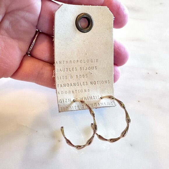 Anthropologie Jewelry - Anthropologie Gold Bamboo Delicate Medium Sized Hoop Post Back NWT